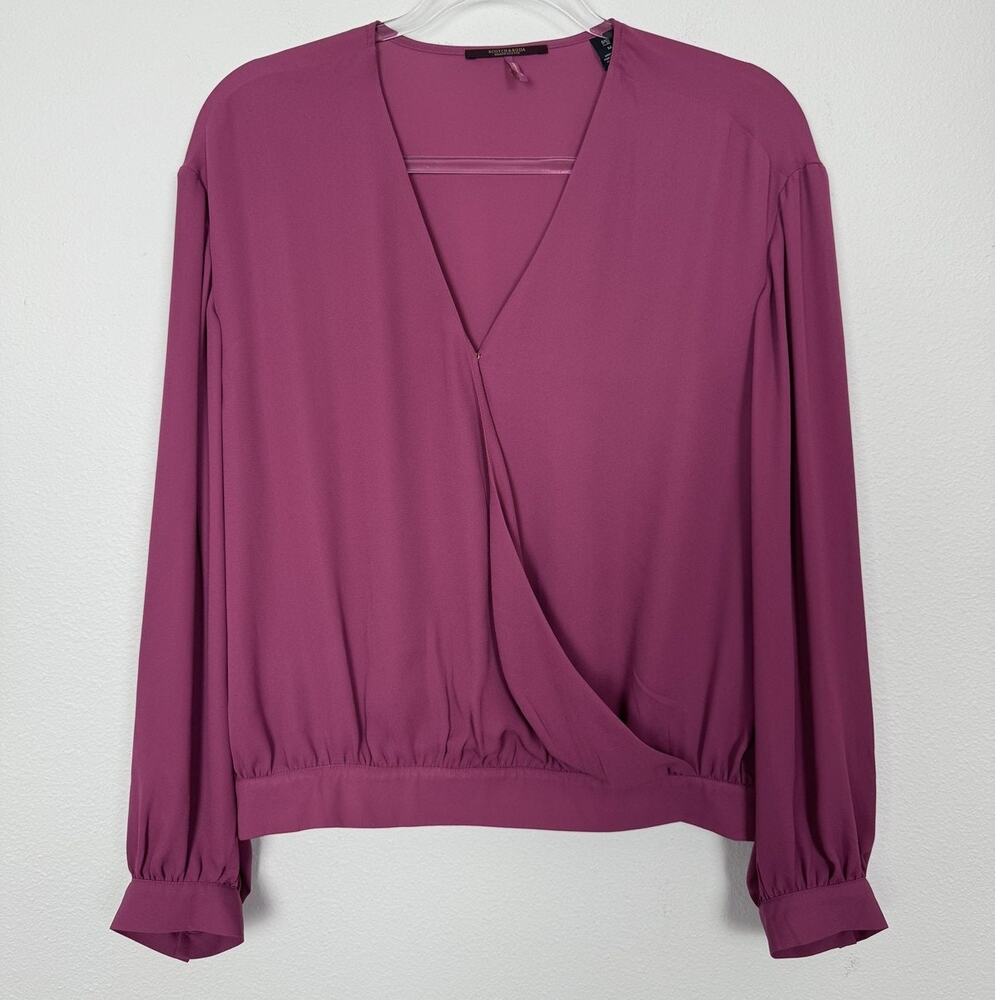 Scotch & Soda Blouse Womens Medium Pink Wrap Front Top Office Career